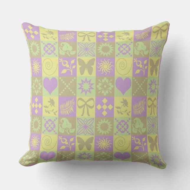 Coussin Motif Patchwork de Pastels (Recto)