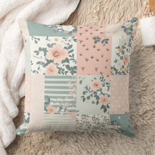 Coussin Motif Patchwork Floral Vintage - Pastel
