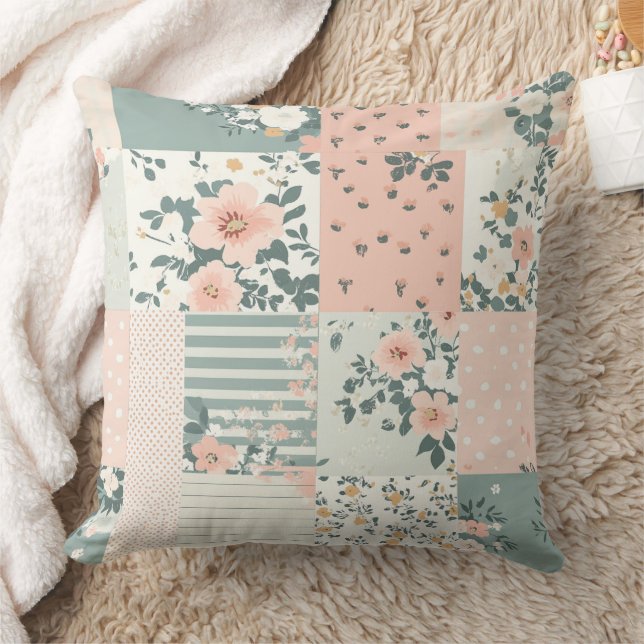 Coussin Motif Patchwork Floral Vintage - Pastel (Couverture)