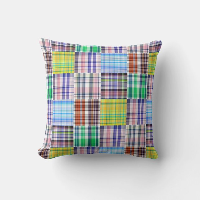 Coussin Motif patchwork prépa madras à carreaux (Recto)