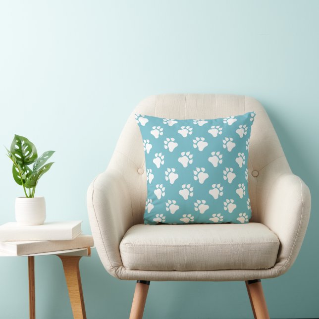 Coussin Motif Patte Blanche Sur Fond Bleu (Chaise)