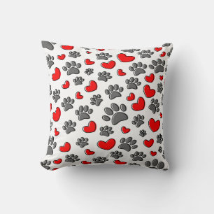 Coussin Motif Paw Chien Cute Et Coeurs Rouges