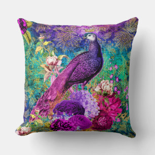 Coussin Motif Peacock Illustré vintage