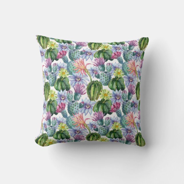 Coussin Motif peint à la main de cactus d'aquarelle (Recto)