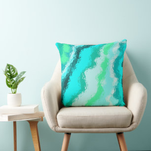 Coussin Motif peint expressif bleu sarcelle vert