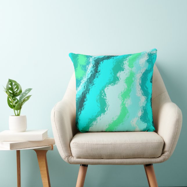 Coussin Motif peint expressif bleu sarcelle vert (Chaise)