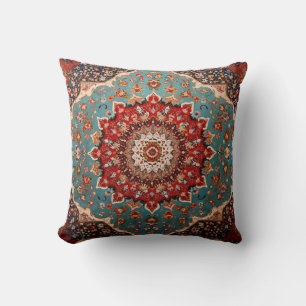 Coussin Motif persan rétro oriental rouge crème bleu