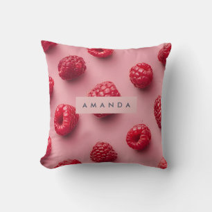Coussin Motif personnalisé de framboise fraîche sur fond r