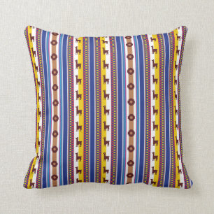 Coussin Motif péruvien bleu et brun de lama