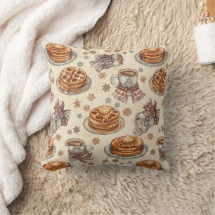 Coussin Motif Petit-déjeuner Cosy d'Hiver Crêpes & Café