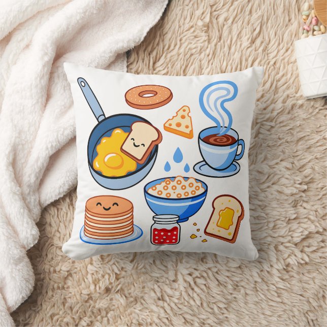 Coussin Motif petit déjeuner mignon – Nourriture kawaii sa (Couverture)