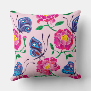 Coussin Motif Pivoines et Papillons
