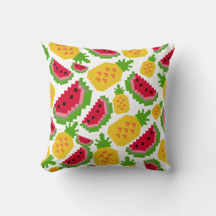 Coussin Motif Pixel de Pastèque et Ananas Tropical