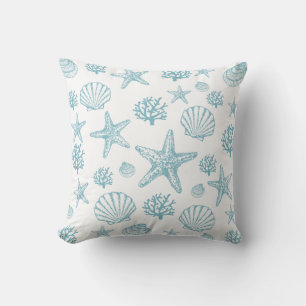 Coussin Motif plage coquillage étoile de mer sarcelle