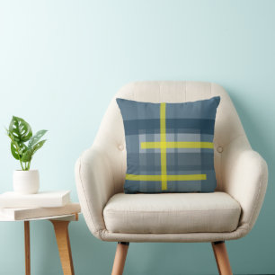Coussin Motif plaid bleu et jaune