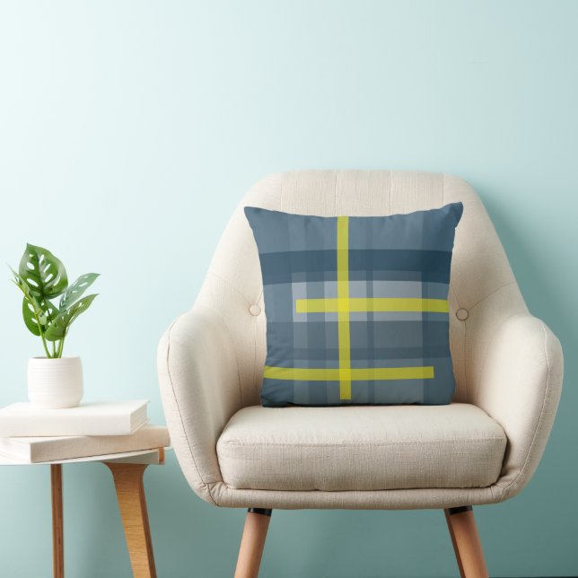 Coussin Motif plaid bleu et jaune (Chaise)