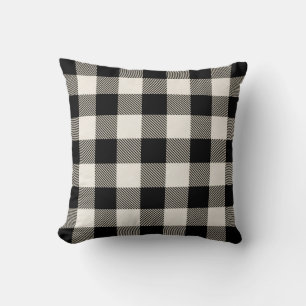 Coussin Motif Plaid de type fermier noir Buffalo noir