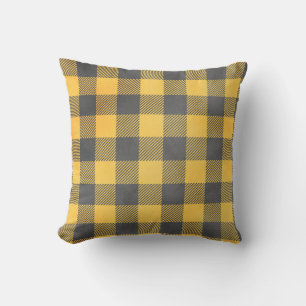 Coussin Motif Plaid Gray Jaune