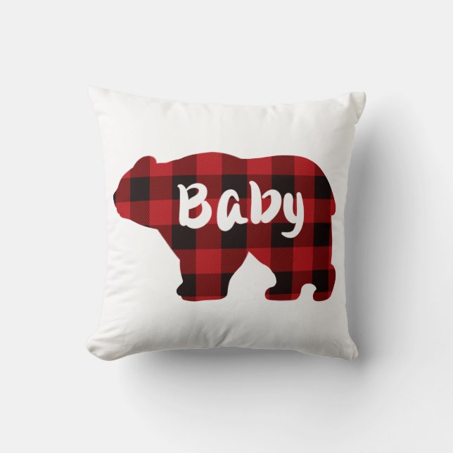 Coussin Motif plaid noir rouge pour bébé ours (Recto)