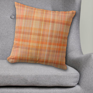Coussin Motif Plaid Orange Automne