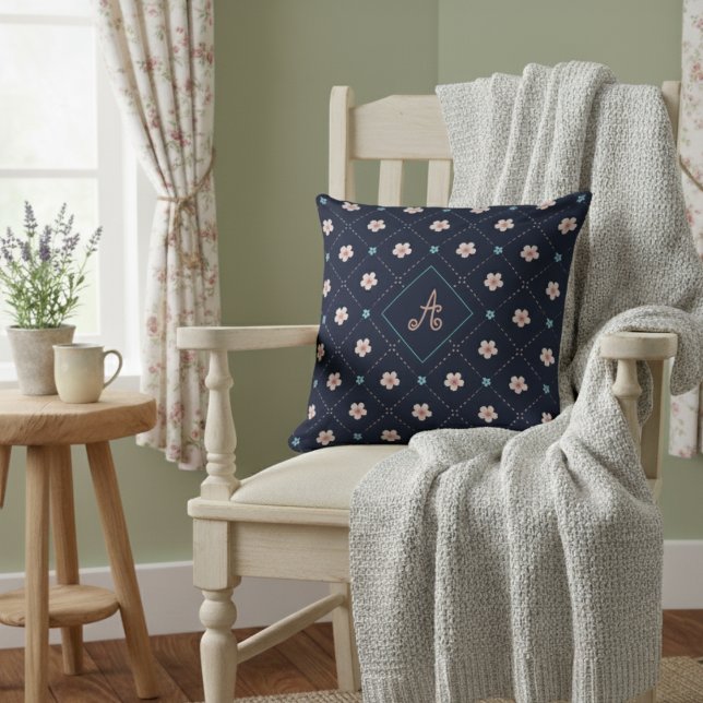 Coussin Motif Plaid Rose Et Bleu Sur Bleu (Créateur téléchargé)