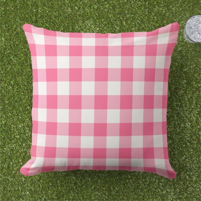 Coussin Motif plaqué rose et blanc clair En vichy (Herbe)