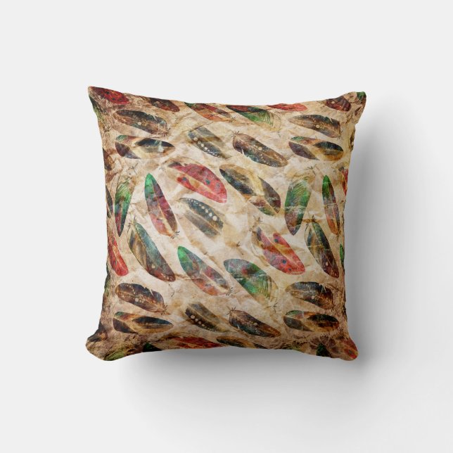 Coussin Motif plumes Boho en détresse (Recto)