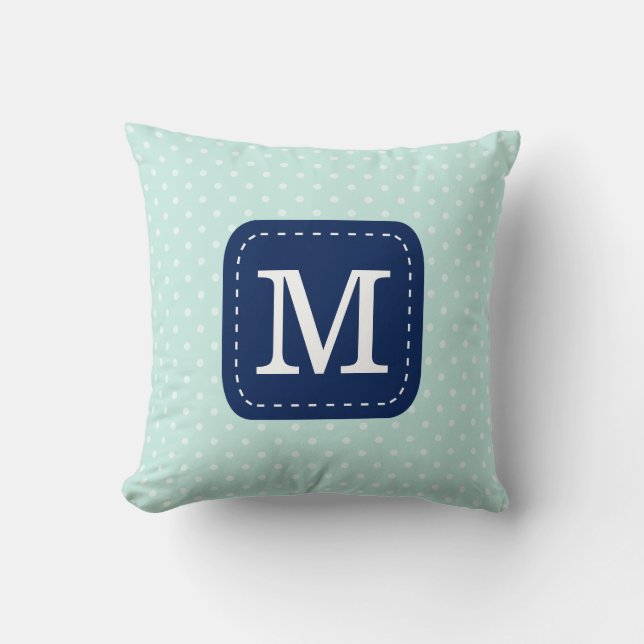 Coussin Motif point Polka bleu avec monogramme personnalis (Recto)