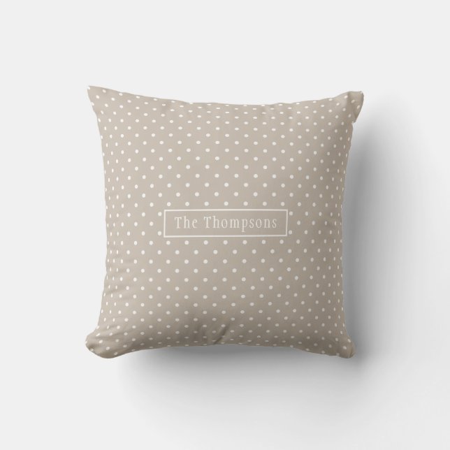 Coussin Motif Points Blancs Sur Fond Beige Avec Nom Person (Recto)