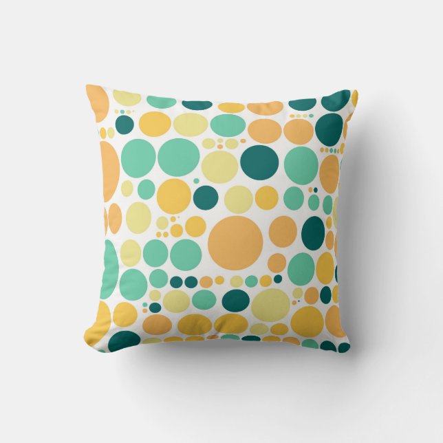 Coussin motif pois | Bleu orange rétro (Recto)