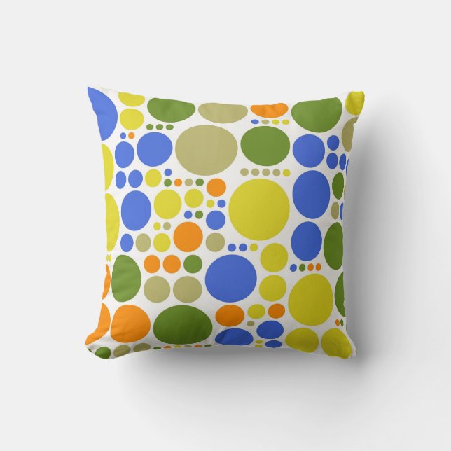 Coussin motif pois | bleu vert jaune orange (Recto)