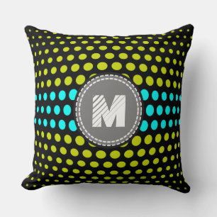Coussin Motif Pois Monogram Acid green & Aqua