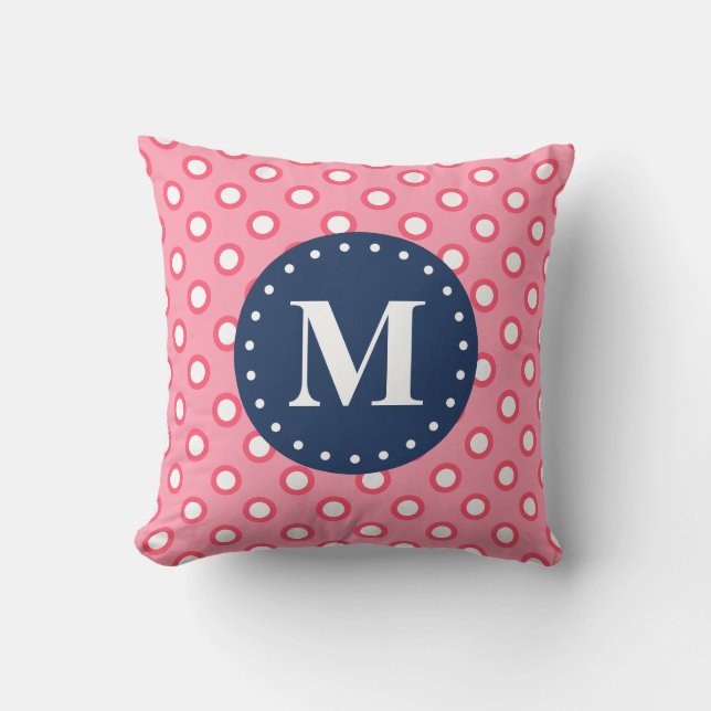 Coussin Motif Pois rose Monogramme bleu (Recto)