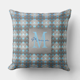Coussin Motif Polka blanc, bleu et gris