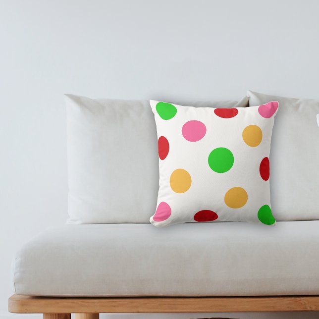 Coussin Motif Polka coloré (Colorful Polka Dot Pattern Throw Pillow.  Large delightful polka dot design brightens up your life!)