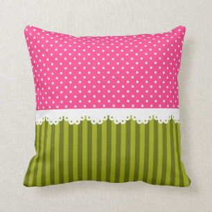 Coussin Motif Polka rose patiné vert pâle