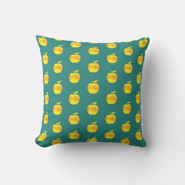 Coussin Motif Pomme Dorée sur Sarcelle (Recto)