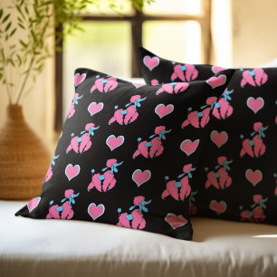 Coussin Motif Poodles Roses et Cœurs