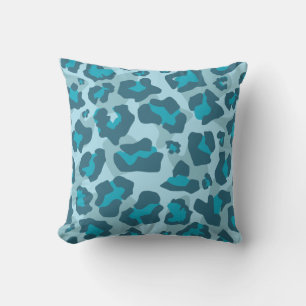 Coussin Motif poster de animal léopard bleu