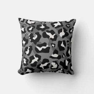 Coussin Motif poster de animal Léopard noir, blanc, gris
