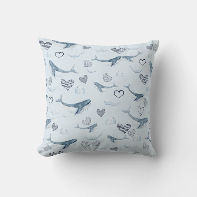 Coussin Motif pour enfants avec de belles baleines, nuages (Recto)
