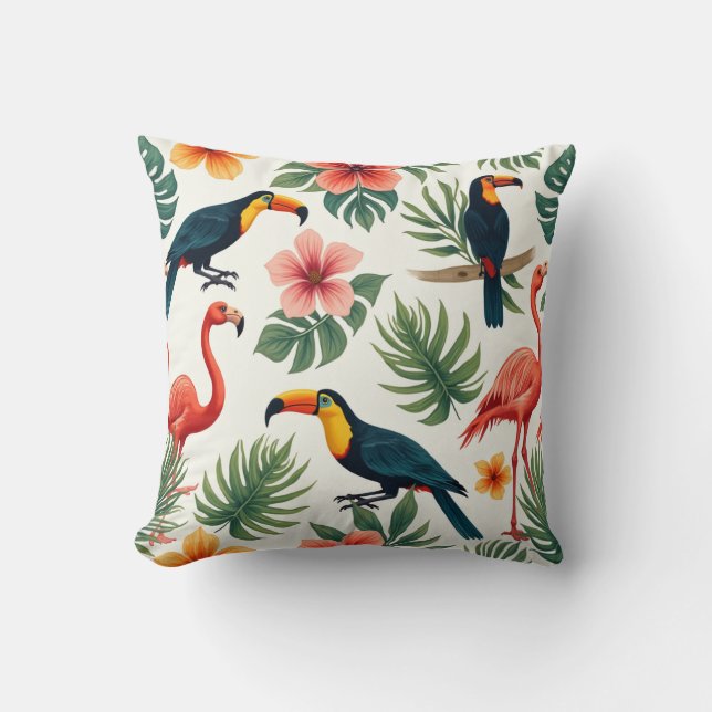 Coussin Motif pour oiseaux tropicaux et fleurs (Recto)
