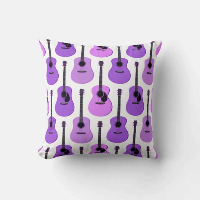 Coussin Motif pourpre de guitares acoustiques (Recto)
