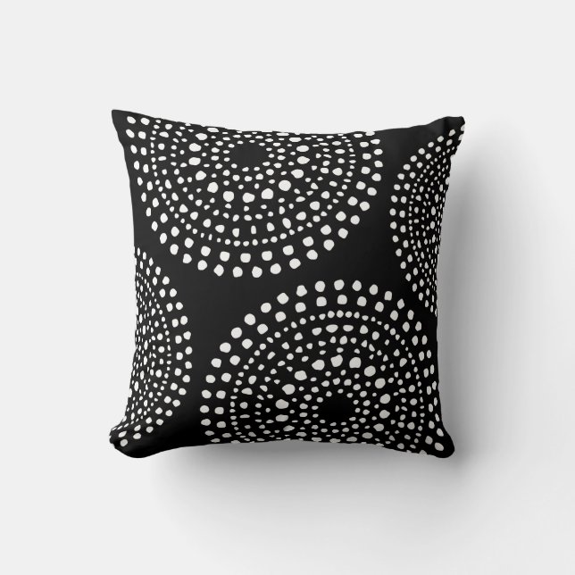 Coussin Motif primitif de la mosaïque de Boho noir (Recto)