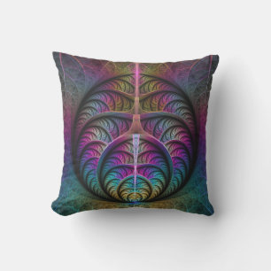 Coussin Motif psychédélique coloré abstrait d'art fractal