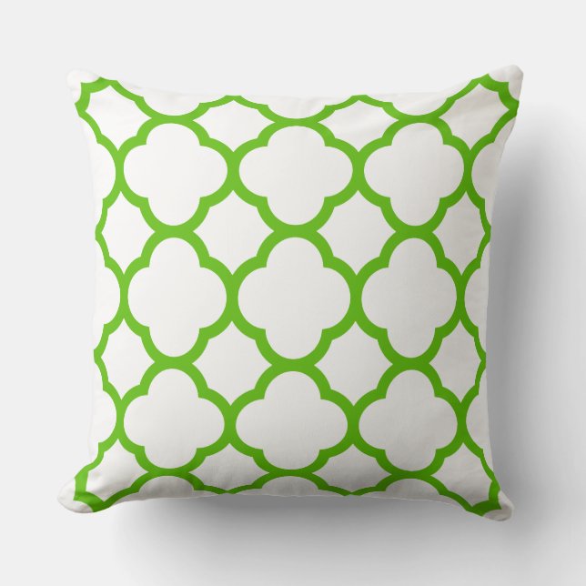 Coussin Motif quatrefeuille inversé vert citron et blanc (Recto)
