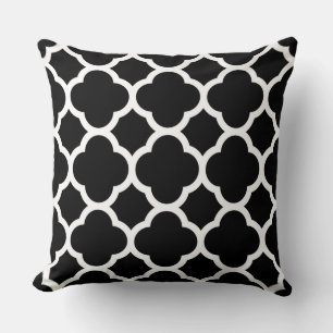 Coussin Motif Quatrefeuille Noir et Blanc
