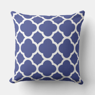 Coussin Motif Quatrefeuilles Bleu de Cobalt