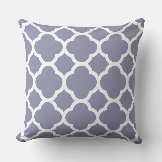 Coussin Motif quatrefeuilles bleu fumé (Recto)