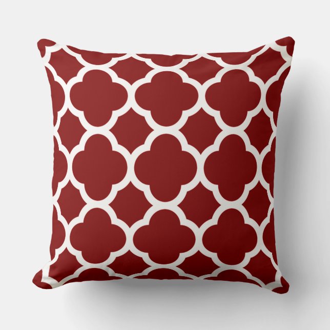 Coussin Motif quatrefeuilles bordeaux et blanc (Recto)